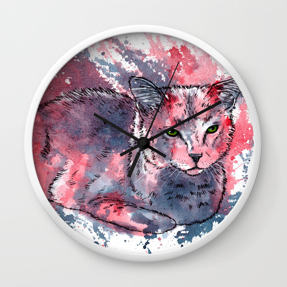 Cat Acrylic Painting Animal Abstract Portrait Wall Clock By