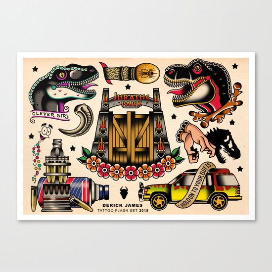 Jurassic tattoo flash set Canvas Print