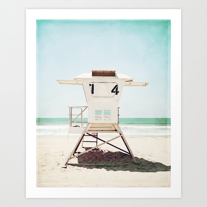 Lifeguard Stand, Beach Photography, San Diego California, Blue Aqua Seashore Ocean Summer Art Art Print