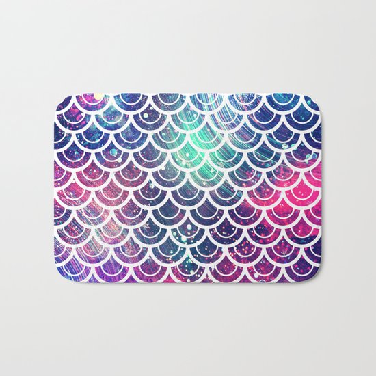 Mermaid Scales Pink Turquoise Blue Bath Mat