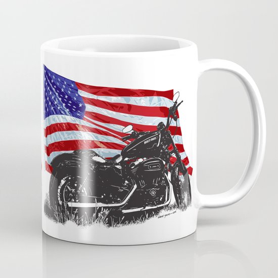 HARLEY DAVIDSON SPORTSTER motorcycle with USA American Flag Mug