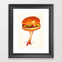 Cheeseburger Cowgirl Pin-Up Framed Art Print