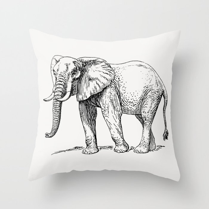 Elephant Illustration Throw Pillow