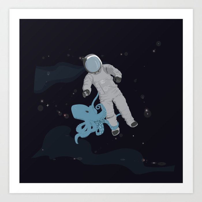 Astronaut and Octopus Art Print