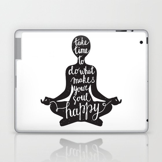 Meditation black silhouette with quote about time and soul on white background Laptop & iPad Skin