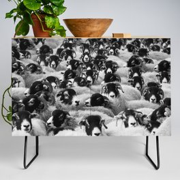 Funny Flock Of Sheep Black And White Pic  Credenza