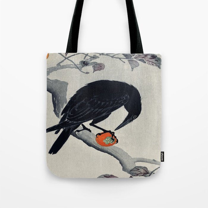 Crow With Fruit Branch Traditional Japanese Wildlife Tote Bag