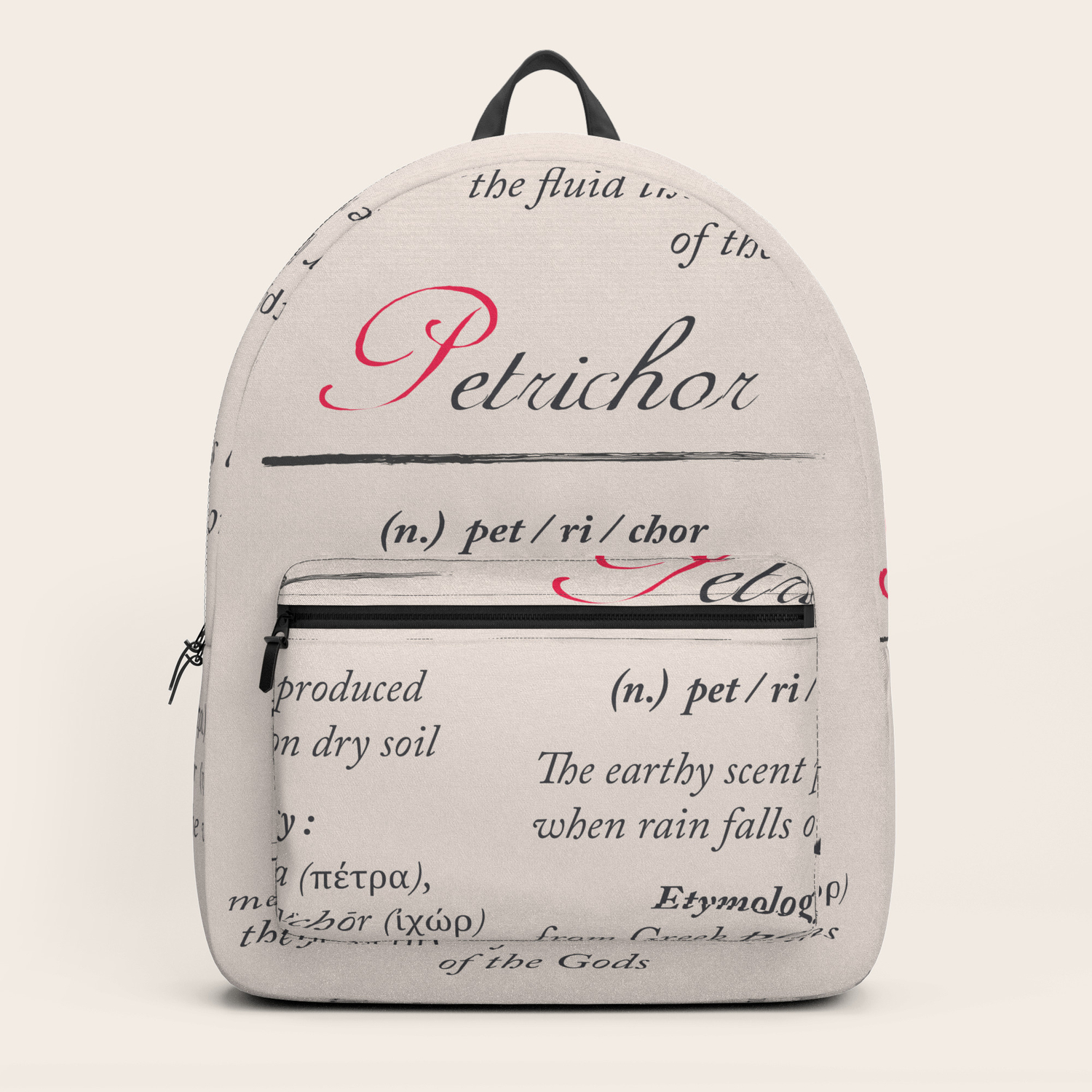 petrichor dictionary definition word meaning illustration etymology backpack by stefanoreves