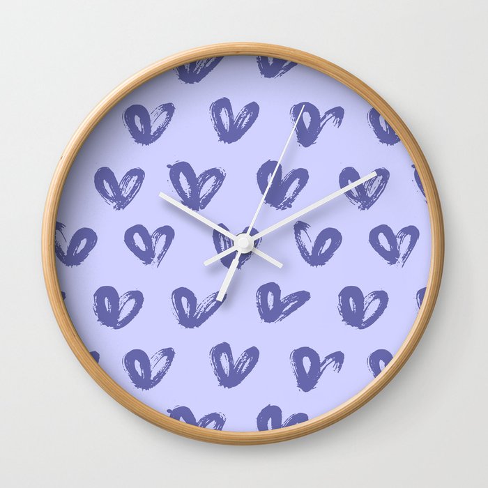 Very Peri 2022 Color Of The Year Violet Blue Periwinkle Hearts Love Pattern Wall Clock