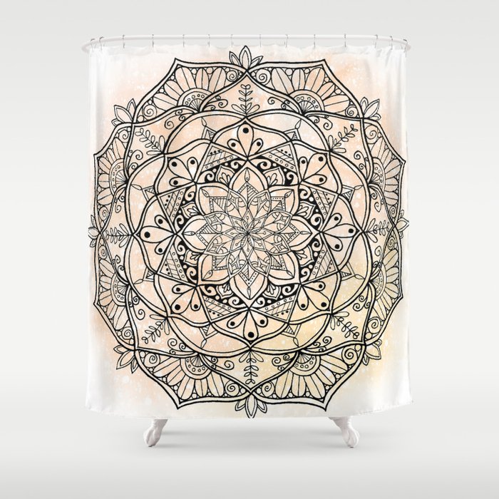 Peach Floral Lace Mandala Shower Curtain