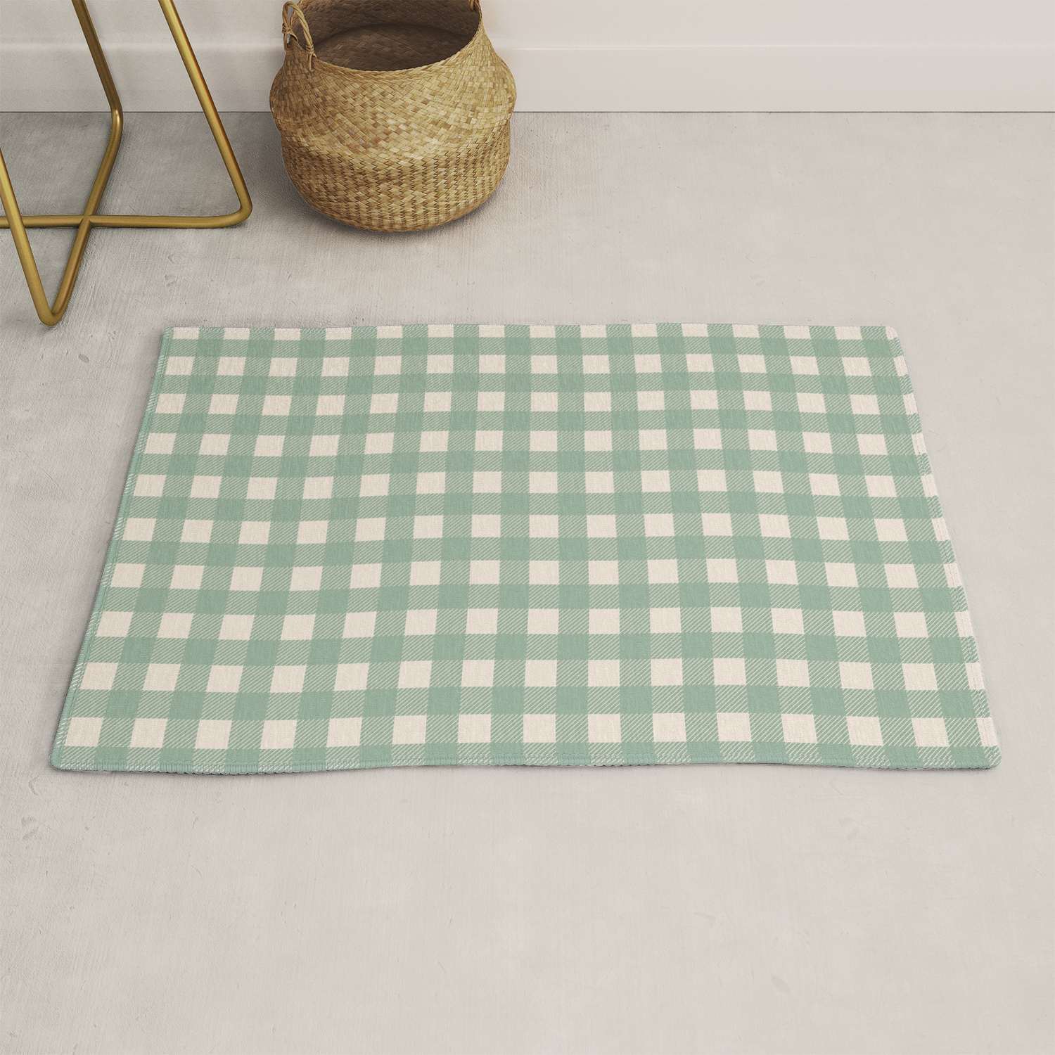 Buffalo Checks Plaid in Sage Green on Cream Rug