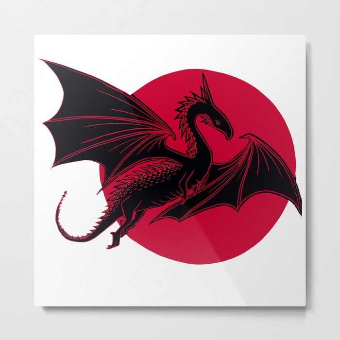 Dragon and Moon Lino Print Metal Print