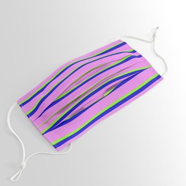 [ Thumbnail: Green, Blue, and Violet Colored Lined Pattern Face Mask ]