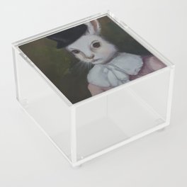 Elegant bunny with beautiful eyes in vintage clothes with hat, oil painting style Acrylic Box