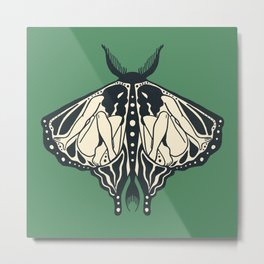 Green Metamorphosis Metal Print | Graphicdesign, Nude Art, Nature, Feminist, Simple, Feminine, Sacred Geometry, Aesthetic, Bohoaesthetic, Insect 