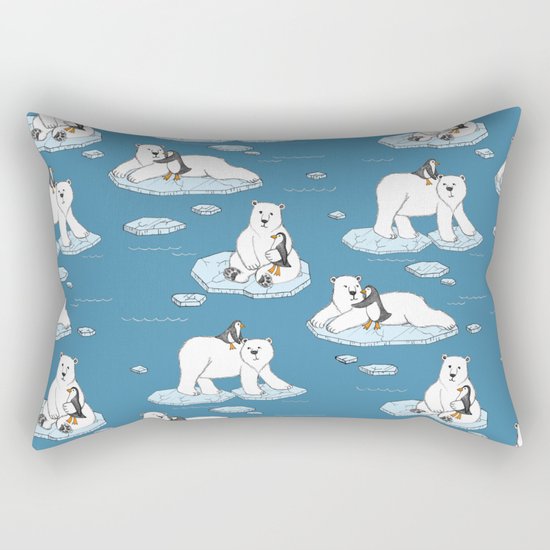 Polar Bear Loves Penguin Rectangular Pillow