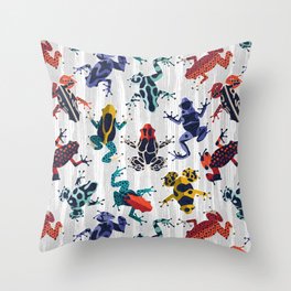 Quirky dart frogs dance // grey textured background brightly multicoloured poison amphibians Throw Pillow