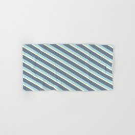[ Thumbnail: Powder Blue, Beige & Slate Gray Colored Stripes/Lines Pattern Hand & Bath Towel ]