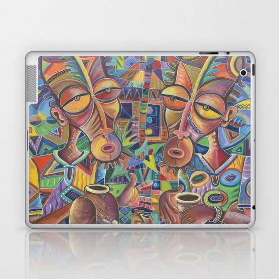 The Happy Villagers IV painting of traditional African village life Laptop & iPad Skin