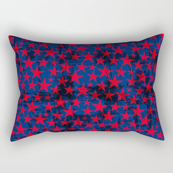 Red stars on grunge textured blue background Rectangular Pillow