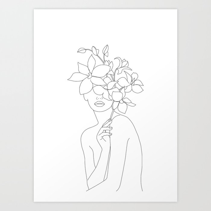 Minimal Line Art Woman With Orchids Art Print By Nadja1 Society6 Check out our line drawing woman selection for the very best in unique or custom, handmade pieces from our digital prints shops. minimal line art woman with orchids art print by nadja1