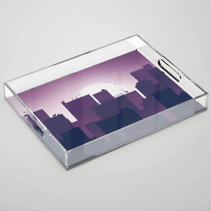 City Living - Purple Cityscape Acrylic Tray