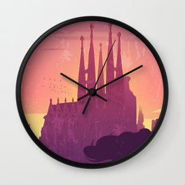 Barcelona, Spain - Retro travel minimalistic poster Wall Clock