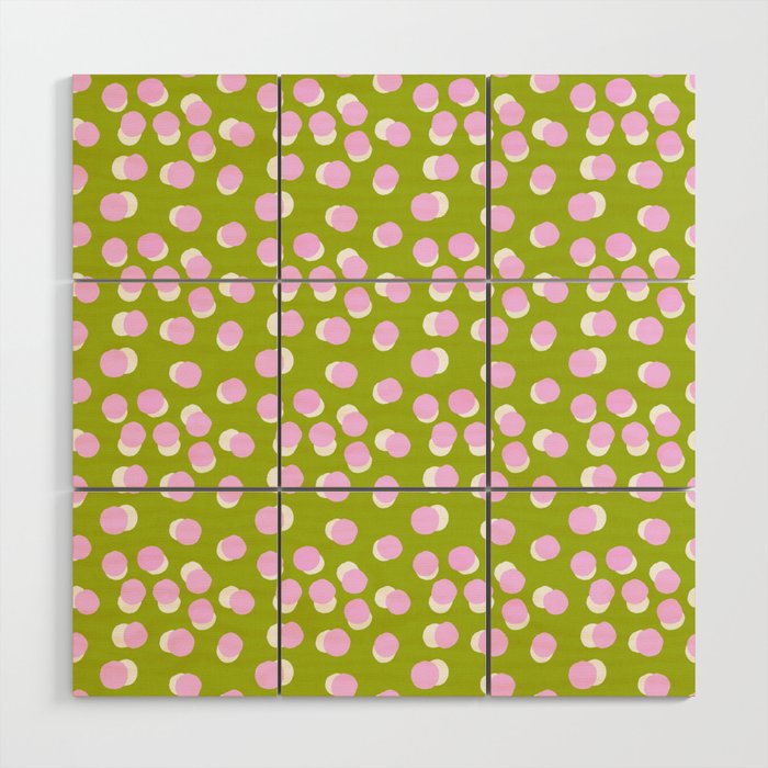 Pastel Pink On Green Modern Abstract Dots Wood Wall Art