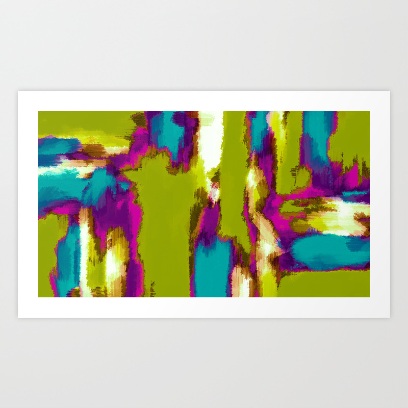 Blue Pink Purple Painting Abstract With Green Background Art Print
