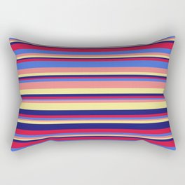 [ Thumbnail: Eye-catching Crimson, Royal Blue, Light Coral, Tan, and Midnight Blue Colored Striped/Lined Pattern Rectangular Pillow ]