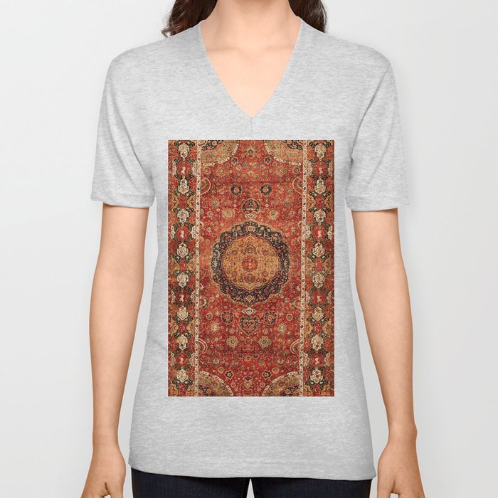 Seley 16th Century Antique Persian Carpet Print V Neck T Shirt