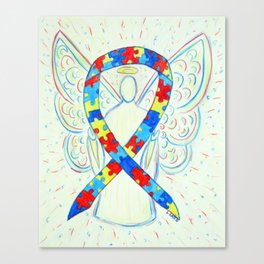Autism Puzzle Piece Awareness Ribbon Angel Art Painting Canvas