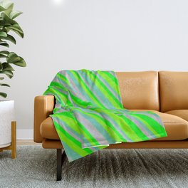 [ Thumbnail: Grey, Lime, Chartreuse, and Aquamarine Colored Lined/Striped Pattern Throw Blanket ]