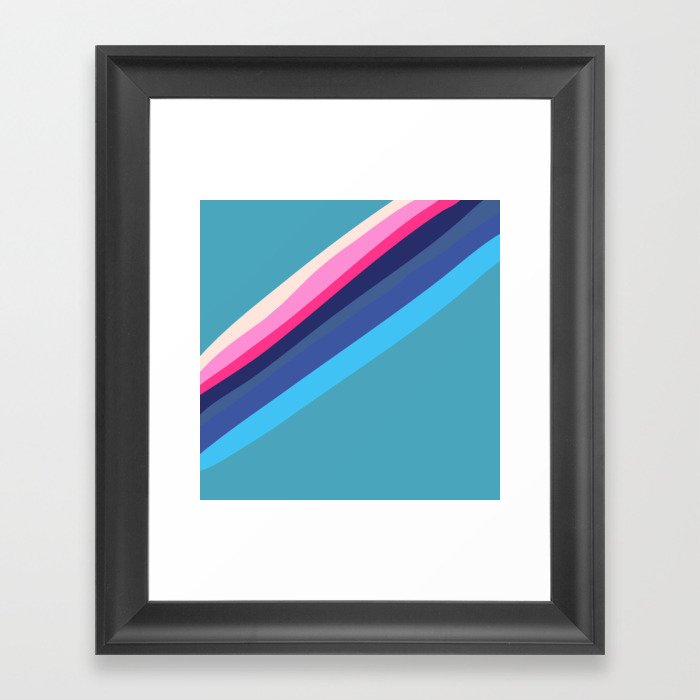 Streak - Blue Colourful Retro Abstract Minimalistic Art Design Pattern Framed Art Print