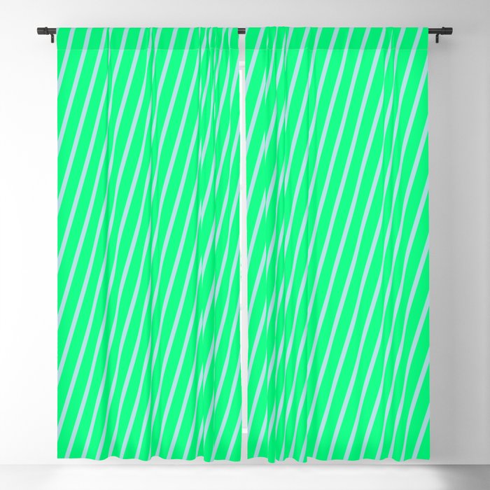 Green & Powder Blue Colored Pattern of Stripes Blackout Curtain