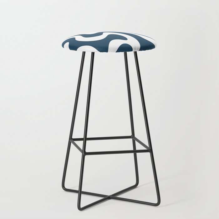 70s Abstract Retro Swirl Print - Police Blue and white Bar Stool