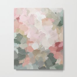 Time to Bloom - Forest Green Fuchsia Blush Pink Abstract Flower Spring Painting Art Metal Print