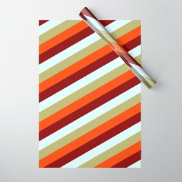 [ Thumbnail: Dark Khaki, Red, Dark Red, and Light Cyan Colored Lines Pattern Wrapping Paper ]