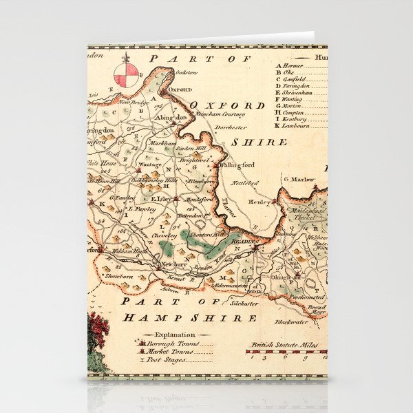 Map Of Berkshire 1758 Stationery Cards