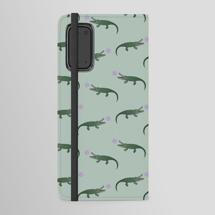 Crocodile with flower green Android Wallet Case