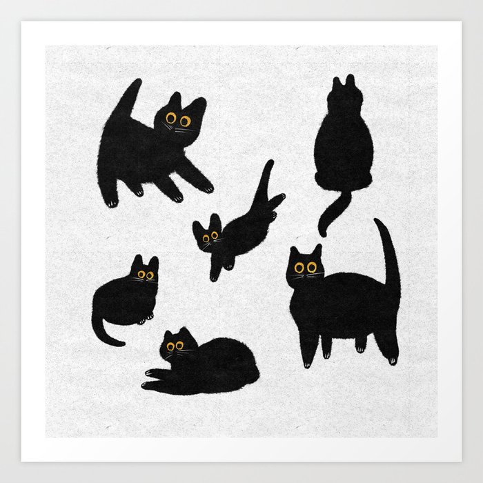 Black Cats with Big Eyes Illustration Art Print