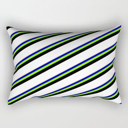 [ Thumbnail: Eyecatching Tan, Blue, Chartreuse, Black & White Colored Lines/Stripes Pattern Rectangular Pillow ]