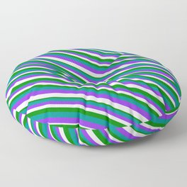 [ Thumbnail: Purple, Lavender, Green, and Dark Cyan Colored Striped/Lined Pattern Floor Pillow ]