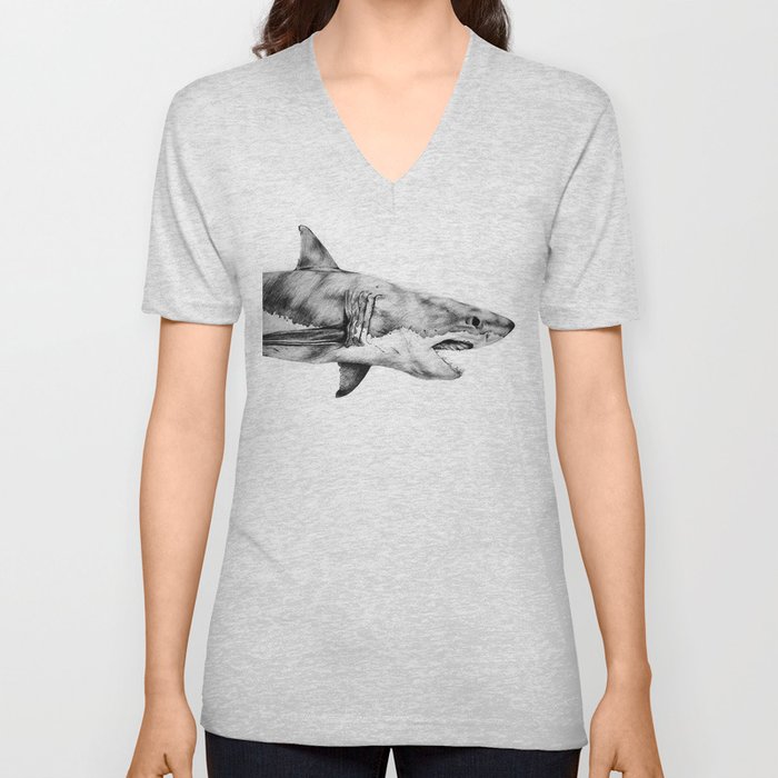 Great White Shark V Neck T Shirt