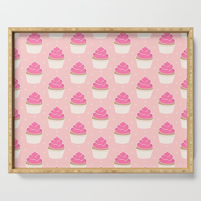 Pink Cupcakes with Frosting Serving Tray
