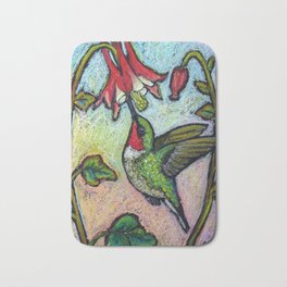 Rubythroat and Red Columbine Bath Mat | Painting, Hummingbird, Columbine, Bird, Andehallart, Rubythroatedhummingbird 