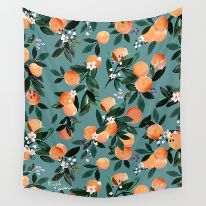Dear Clementine - oranges teal by Crystal Walen Wall Tapestry