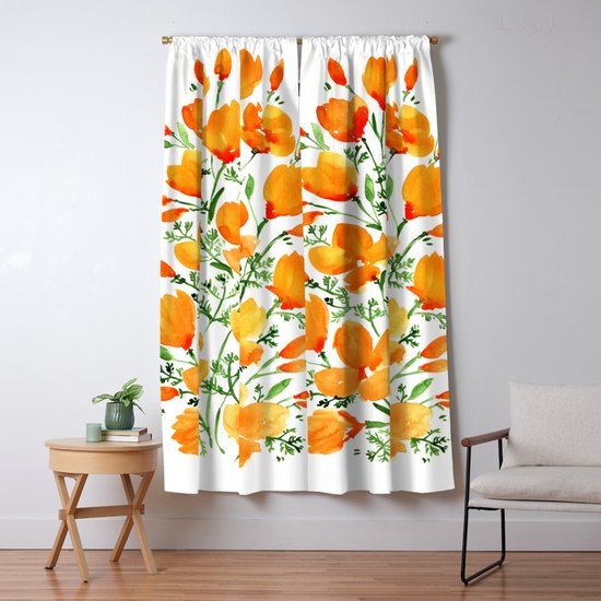 Watercolor California Poppies Blackout Curtain By Blursbyaishop