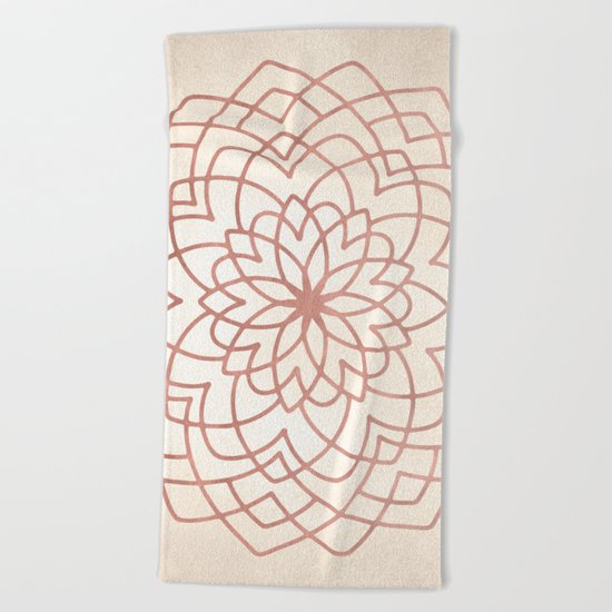 Mandala Floral Geometry Rose Gold on Cream Beach Towel