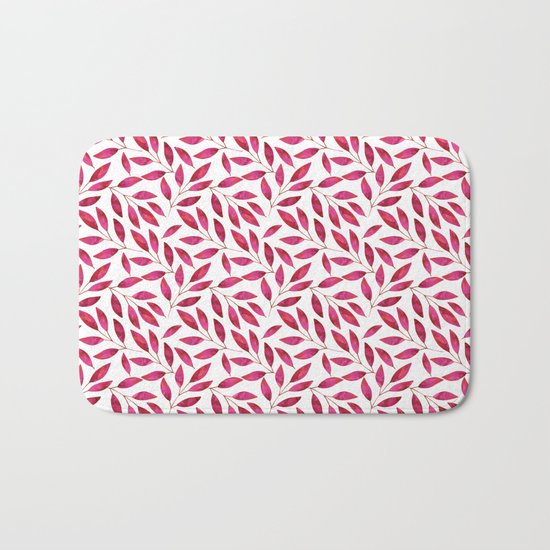 Watercolor Leaf allover Pattern pink red Bath Mat